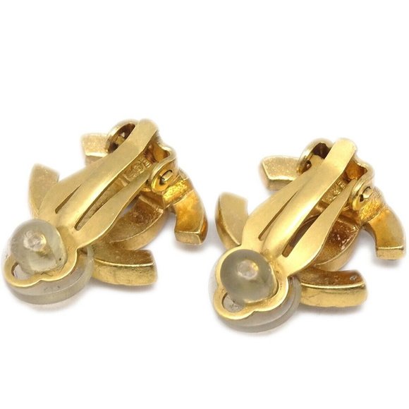 Chanel CC Rhinestone Earrings Clip-On Gold 02A - Picture 3 of 4